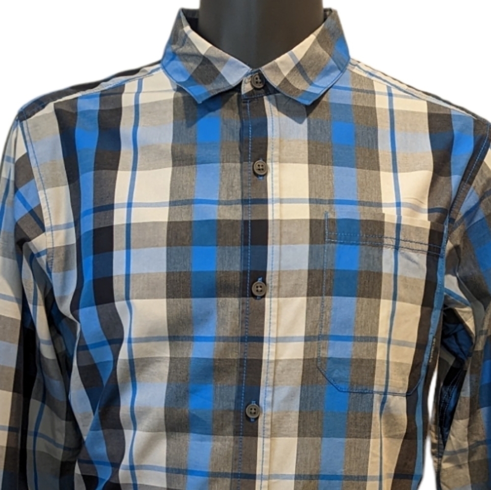 COLUMBIA blue plaid button front shirt large
